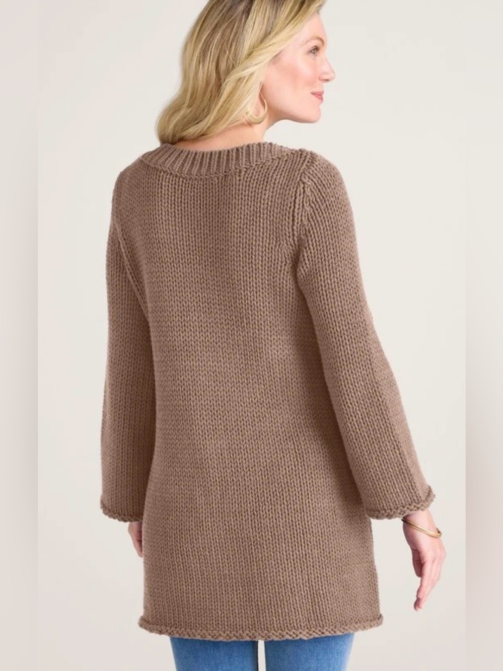 Soft Surroundings Mauve-Brown Scoop Neck Tunic Sweater 3/4 sleeves, chunky knit